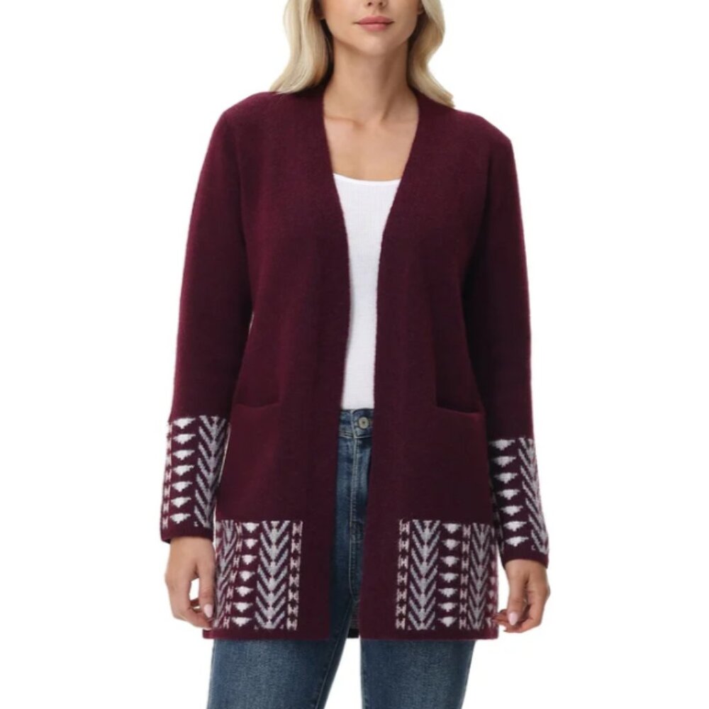 NWT Frye Women's Dark Red Patterned Cardigan Size XL